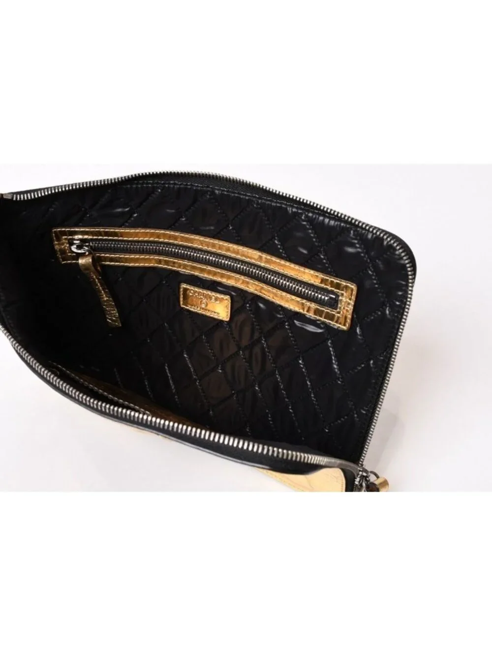 Chanel Votez Coco Clutch CC Logo Crinkle Leather Metallic Gold